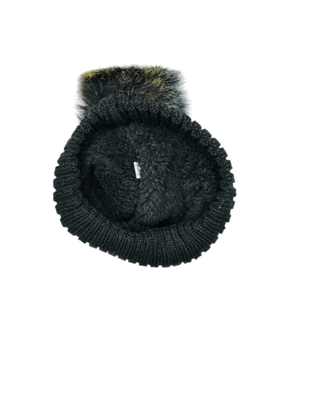 Black Cable Knit Winter Hat With Faux Fur Pom & Fleece Lining - By.KY Brand